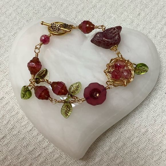 Jewelry - 🌸Handmade Gemstone & Czech Glass Bird’s Nest Bracelet